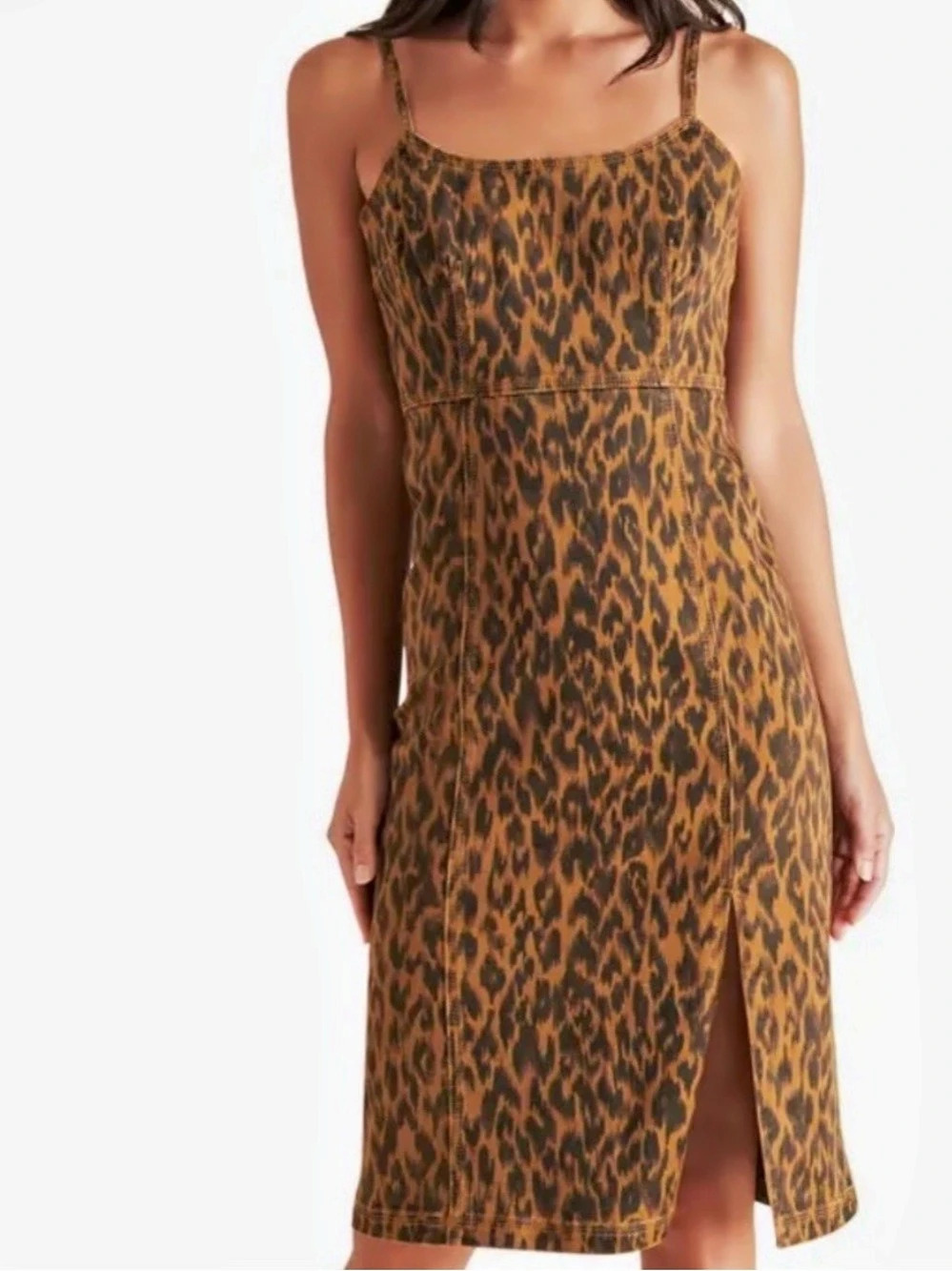 Steve Madden Giselle Leopard Print Denim Midi Dress Size 4, Like New